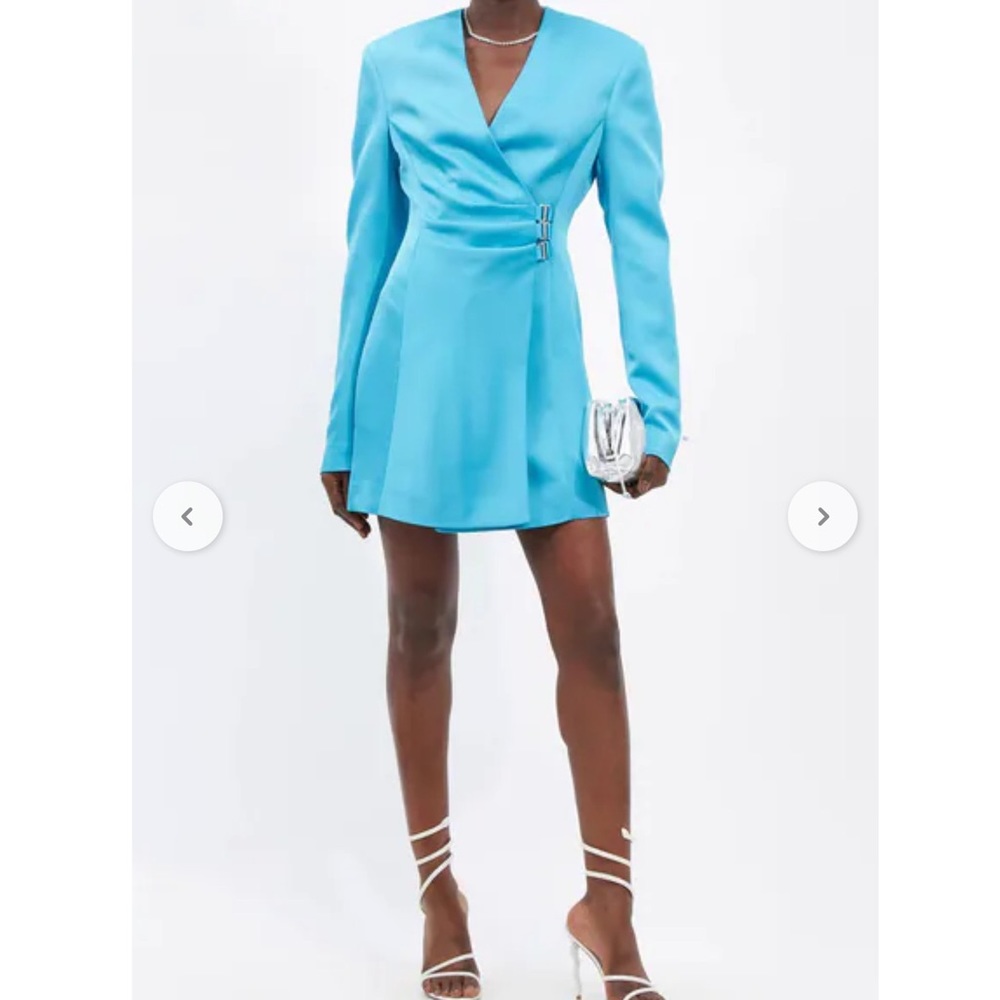 The Attico buckled satin minidress in turquoise. Size medium/Italian 44, unworn.